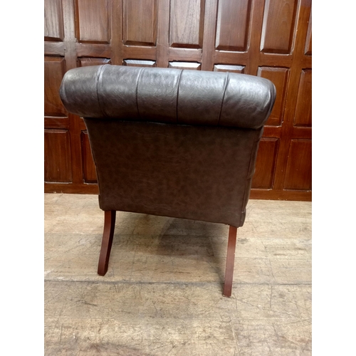 450 - Hand quilted deep buttoned rolltop leather sidechair  {H 80cm x W 60cm x D 80cm } - NOT AVAILABLE TO... 