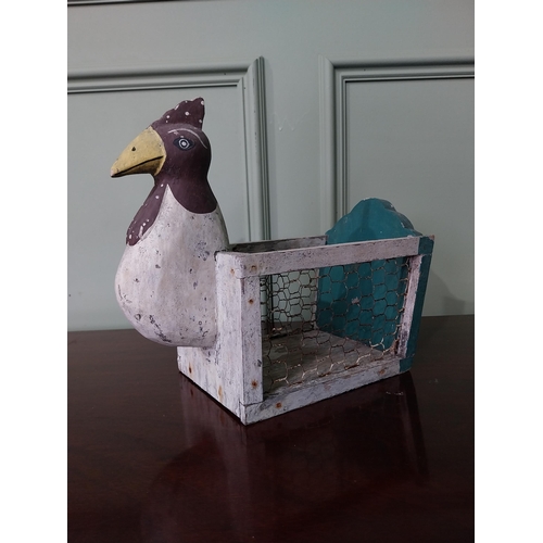 454 - Vintage painted pine egg basket in the form of a Chicken {26 cm H x 29 cm W x 15 cm D}.