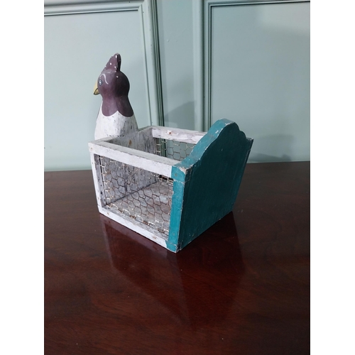 454 - Vintage painted pine egg basket in the form of a Chicken {26 cm H x 29 cm W x 15 cm D}.