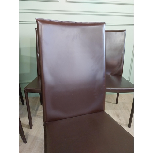 459 - Set of ten Italian Pradamano designer leather dining chairs raised on square legs {98 cm H x 44 cm W... 