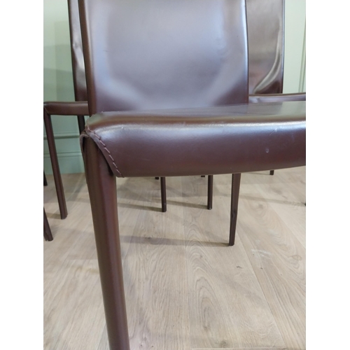 459 - Set of ten Italian Pradamano designer leather dining chairs raised on square legs {98 cm H x 44 cm W... 