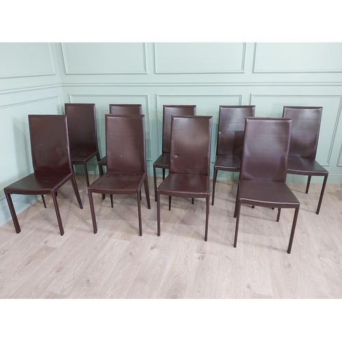 459 - Set of ten Italian Pradamano designer leather dining chairs raised on square legs {98 cm H x 44 cm W... 