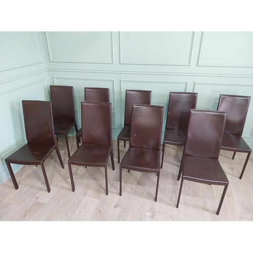 459 - Set of ten Italian Pradamano designer leather dining chairs raised on square legs {98 cm H x 44 cm W... 