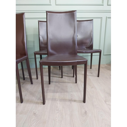 459 - Set of ten Italian Pradamano designer leather dining chairs raised on square legs {98 cm H x 44 cm W... 