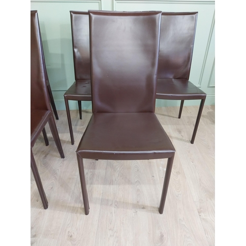 459 - Set of ten Italian Pradamano designer leather dining chairs raised on square legs {98 cm H x 44 cm W... 