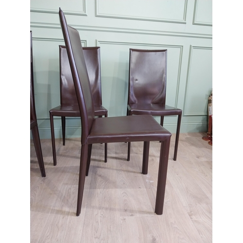 459 - Set of ten Italian Pradamano designer leather dining chairs raised on square legs {98 cm H x 44 cm W... 