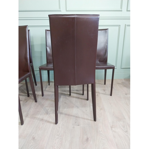 459 - Set of ten Italian Pradamano designer leather dining chairs raised on square legs {98 cm H x 44 cm W... 