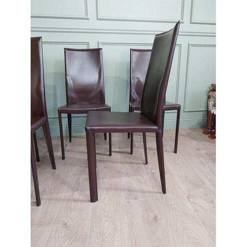 459 - Set of ten Italian Pradamano designer leather dining chairs raised on square legs {98 cm H x 44 cm W... 