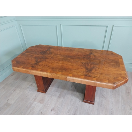 460 - Art Deco burr walnut dining table {76 cm H x 180 cm W x 90 cm D}.