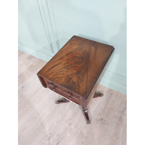 468 - Regency mahogany sewing table with three drawers in the frieze raised on platform base, three out sw... 