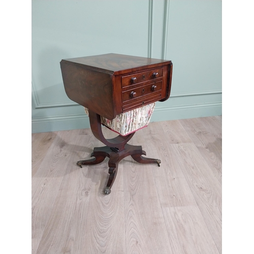 468 - Regency mahogany sewing table with three drawers in the frieze raised on platform base, three out sw... 