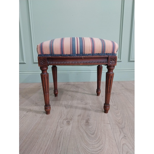 473 - Edwardian French mahogany footstool with upholstered seat raised on reeded legs {40 cm H x 42 cm W x... 