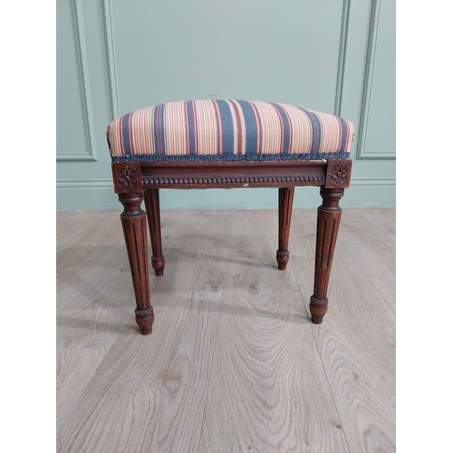 473 - Edwardian French mahogany footstool with upholstered seat raised on reeded legs {40 cm H x 42 cm W x... 