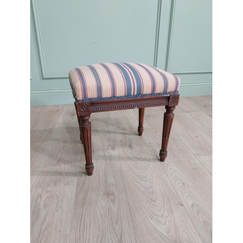 473 - Edwardian French mahogany footstool with upholstered seat raised on reeded legs {40 cm H x 42 cm W x... 