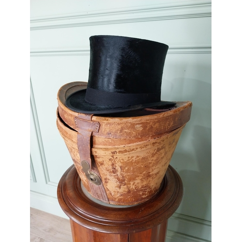 48 - Early  20th C. Keith Scott Dundee top hat in original leather case {25 cm H x 35 cm W x 33 cm D}.