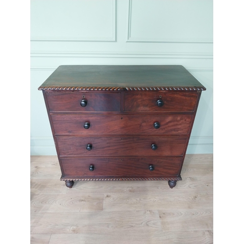 486 - 19th C. mahogany chest of drawers with two short drawers over three long graduated drawers raised on... 