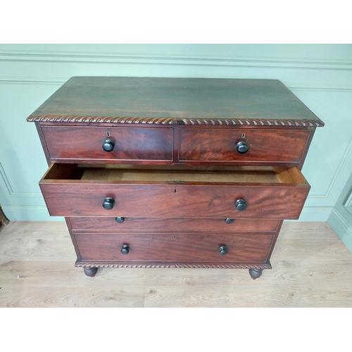 486 - 19th C. mahogany chest of drawers with two short drawers over three long graduated drawers raised on... 