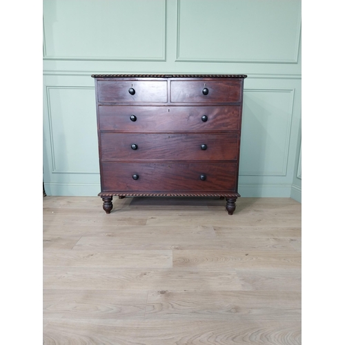 486 - 19th C. mahogany chest of drawers with two short drawers over three long graduated drawers raised on... 