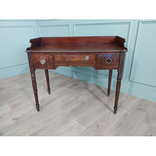 490 - 19th C. mahogany sideboard with gallery back raised on turned legs { cm H x 114 cm W x 59 cm D}.