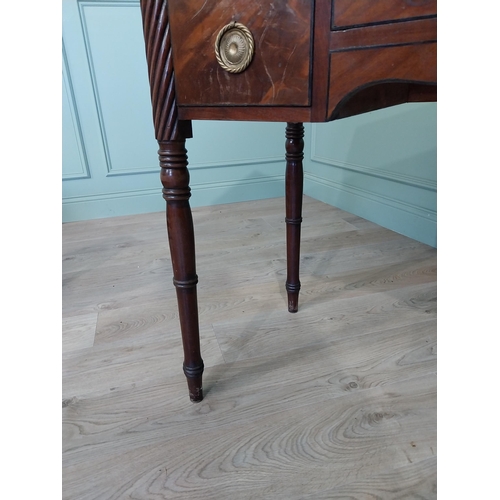 490 - 19th C. mahogany sideboard with gallery back raised on turned legs { cm H x 114 cm W x 59 cm D}.