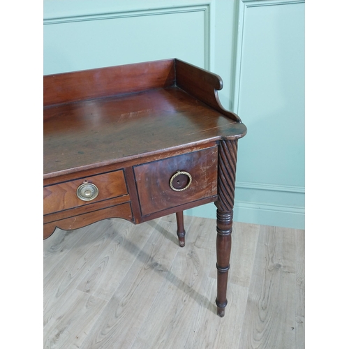 490 - 19th C. mahogany sideboard with gallery back raised on turned legs { cm H x 114 cm W x 59 cm D}.