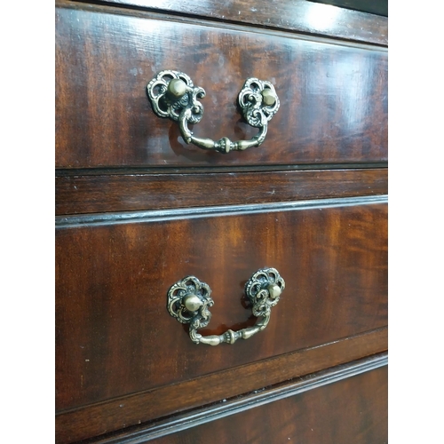 494 - 1950s mahogany bureau with three graduated drawers raised on cabriole legs {103 cm H x 79 cm W x 48 ... 