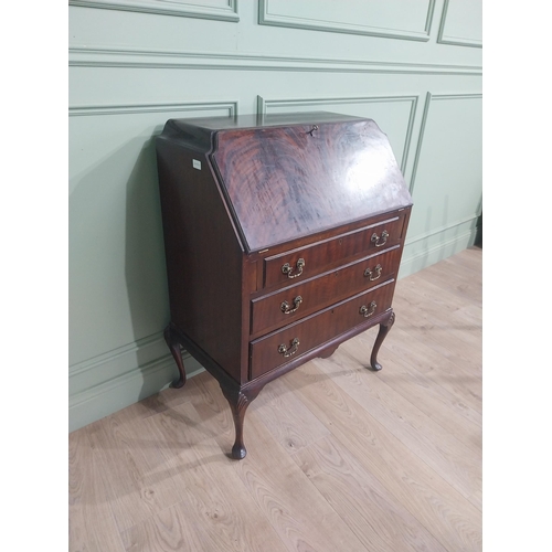 494 - 1950s mahogany bureau with three graduated drawers raised on cabriole legs {103 cm H x 79 cm W x 48 ... 