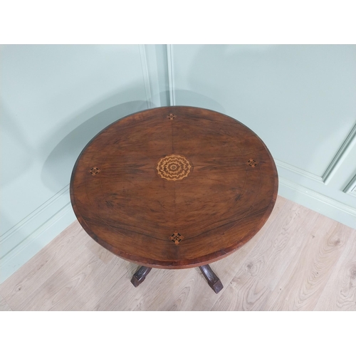 497 - Edwardian walnut and satinwood inlaid centre table raised on four turned and four out swept feet {69... 