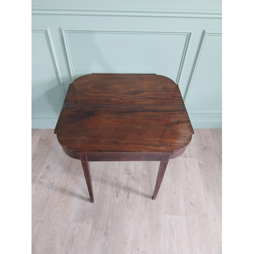 499 - Georgian mahogany and satinwood turn over leaf table raised on square tapered legs {73 cm H x 91 cm ... 