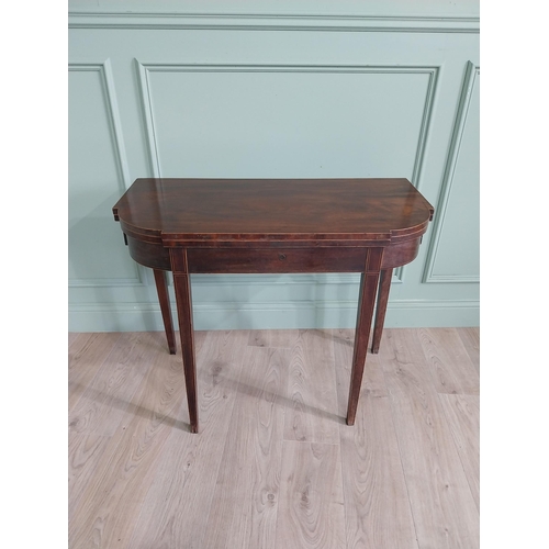 499 - Georgian mahogany and satinwood turn over leaf table raised on square tapered legs {73 cm H x 91 cm ... 