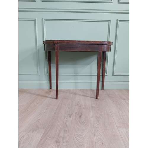 499 - Georgian mahogany and satinwood turn over leaf table raised on square tapered legs {73 cm H x 91 cm ... 