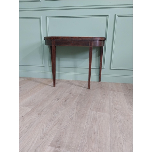 499 - Georgian mahogany and satinwood turn over leaf table raised on square tapered legs {73 cm H x 91 cm ... 