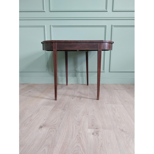 499 - Georgian mahogany and satinwood turn over leaf table raised on square tapered legs {73 cm H x 91 cm ... 