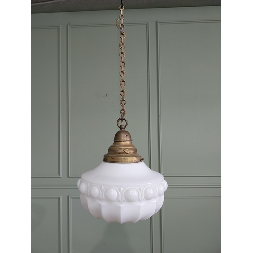 5 - Good quality Edwardian opaline glass hanging shade with original brass gallery and chain {Drop inclu... 