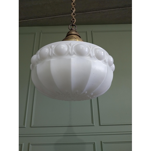 5 - Good quality Edwardian opaline glass hanging shade with original brass gallery and chain {Drop inclu... 