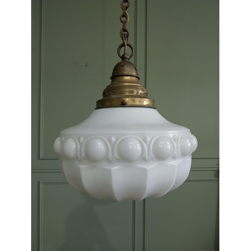 5 - Good quality Edwardian opaline glass hanging shade with original brass gallery and chain {Drop inclu... 