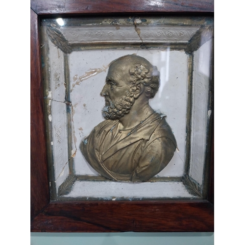 50 - Pair of early 19th C. plaster reliefs of Greek scholars mounted in rosewood frames {22 cm H x 21 cm ... 