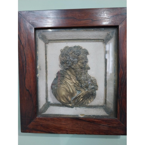 50 - Pair of early 19th C. plaster reliefs of Greek scholars mounted in rosewood frames {22 cm H x 21 cm ... 