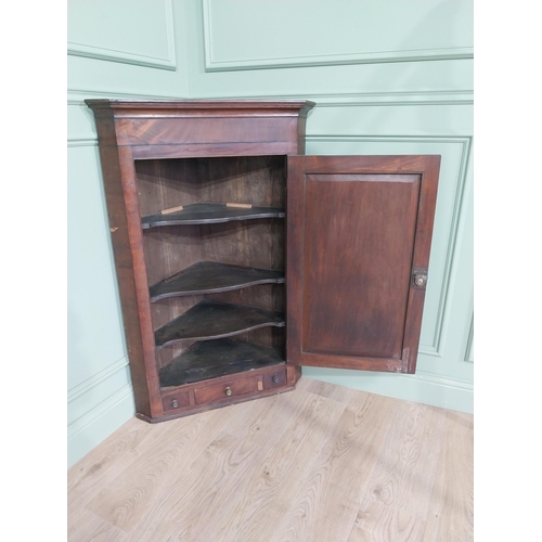 500 - 19th C. mahogany cross banded hanging corner cupboard with single door above three drawers {118 cm H... 