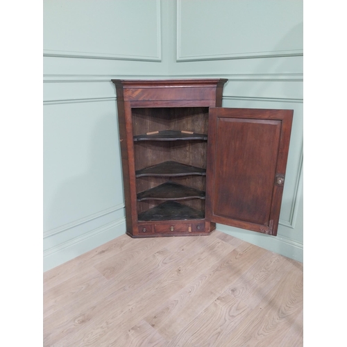 500 - 19th C. mahogany cross banded hanging corner cupboard with single door above three drawers {118 cm H... 