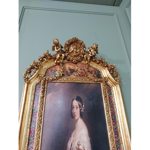 502 - Decorative French oleograph portrait mounted in gilt frame {153 cm H x 78 cm W}.