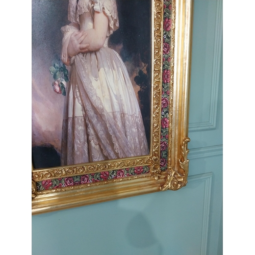 502 - Decorative French oleograph portrait mounted in gilt frame {153 cm H x 78 cm W}.