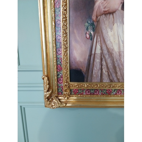 502 - Decorative French oleograph portrait mounted in gilt frame {153 cm H x 78 cm W}.