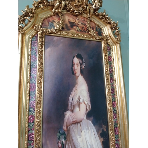 502 - Decorative French oleograph portrait mounted in gilt frame {153 cm H x 78 cm W}.