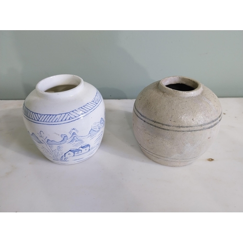 504 - Two Oriental Ming Dynasty ceramic ginger jars {12 cm H X 12 cm Dia.}.