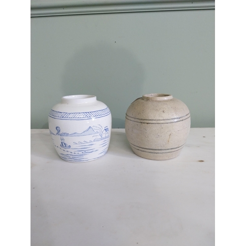 504 - Two Oriental Ming Dynasty ceramic ginger jars {12 cm H X 12 cm Dia.}.