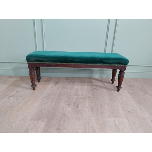 505 - Victorian mahogany window seat with crushed velvet upholstered seat raised on reeded legs {48 cm H x... 