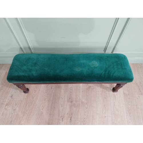 505 - Victorian mahogany window seat with crushed velvet upholstered seat raised on reeded legs {48 cm H x... 