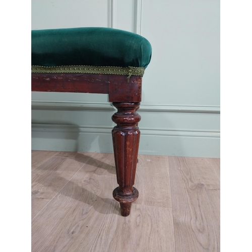 505 - Victorian mahogany window seat with crushed velvet upholstered seat raised on reeded legs {48 cm H x... 