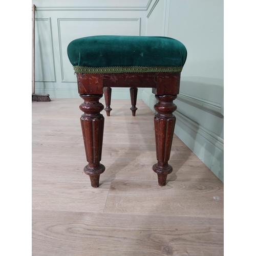 505 - Victorian mahogany window seat with crushed velvet upholstered seat raised on reeded legs {48 cm H x... 